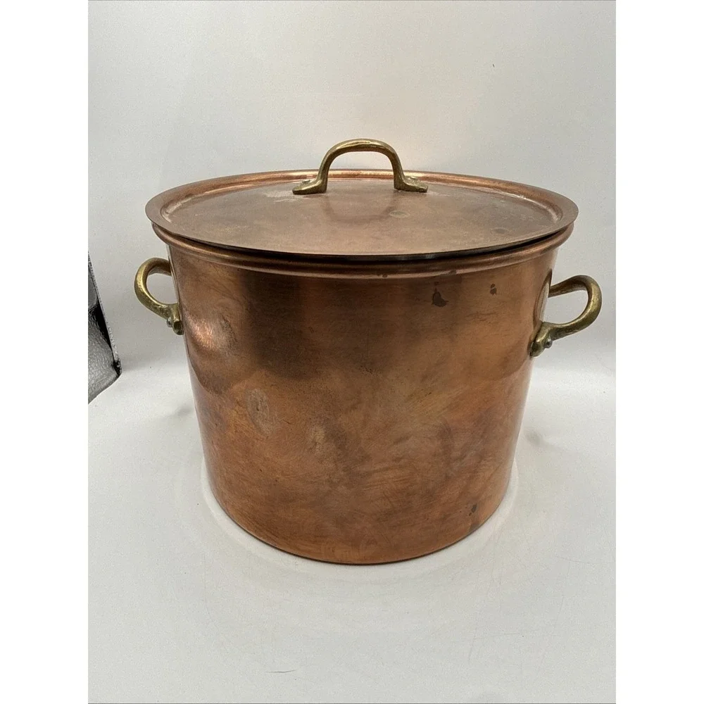 Vintage Copper Pot‎ w/Lid - Brass Handles